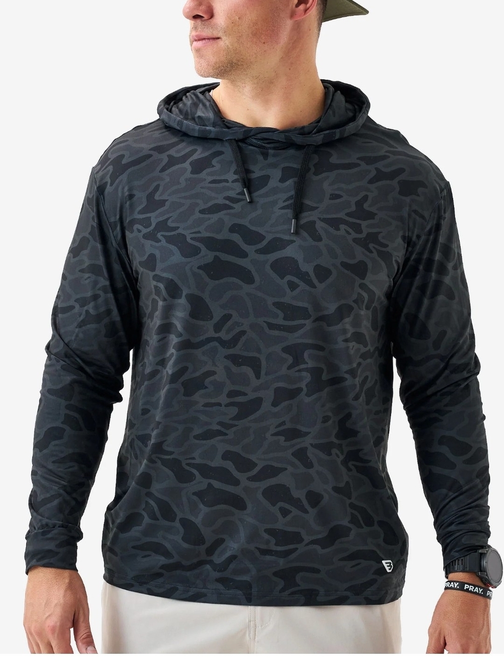 BURLEBO XXL Dark Gray & Black Camo Hooded Long-Sleeve Shirt